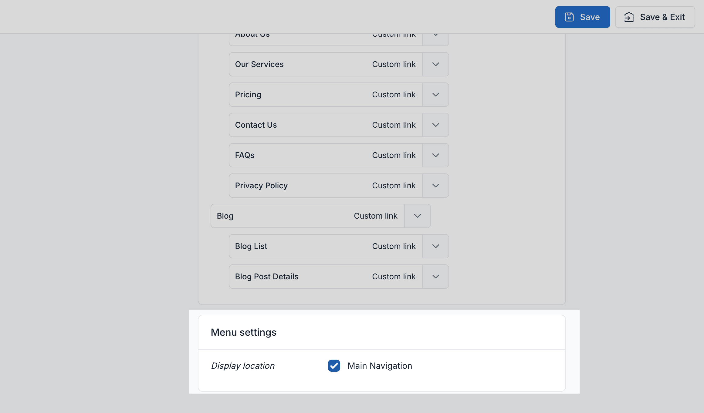 Setup Header Menu