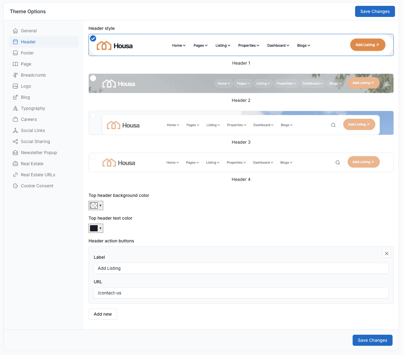 Header Settings