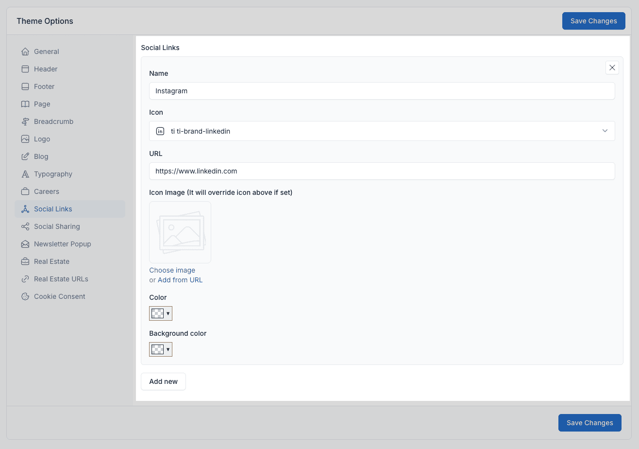 Social Links Settings