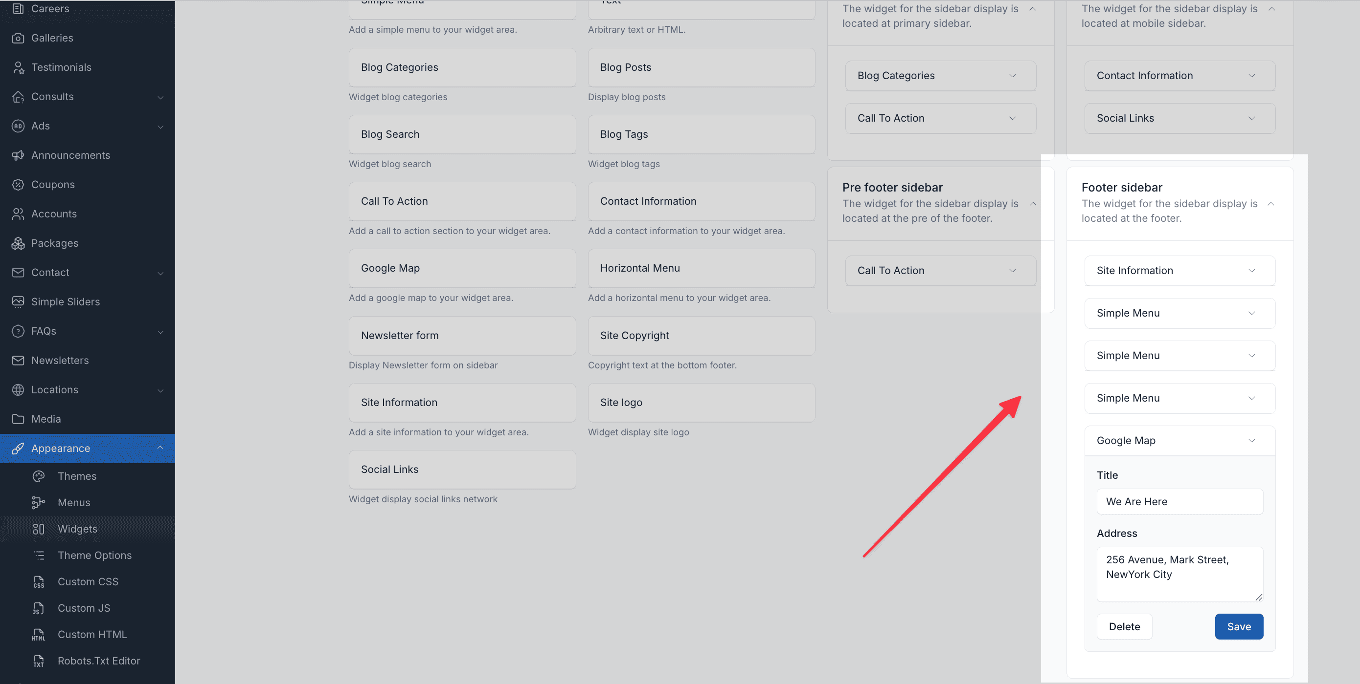 Setup Inner Footer Sidebar