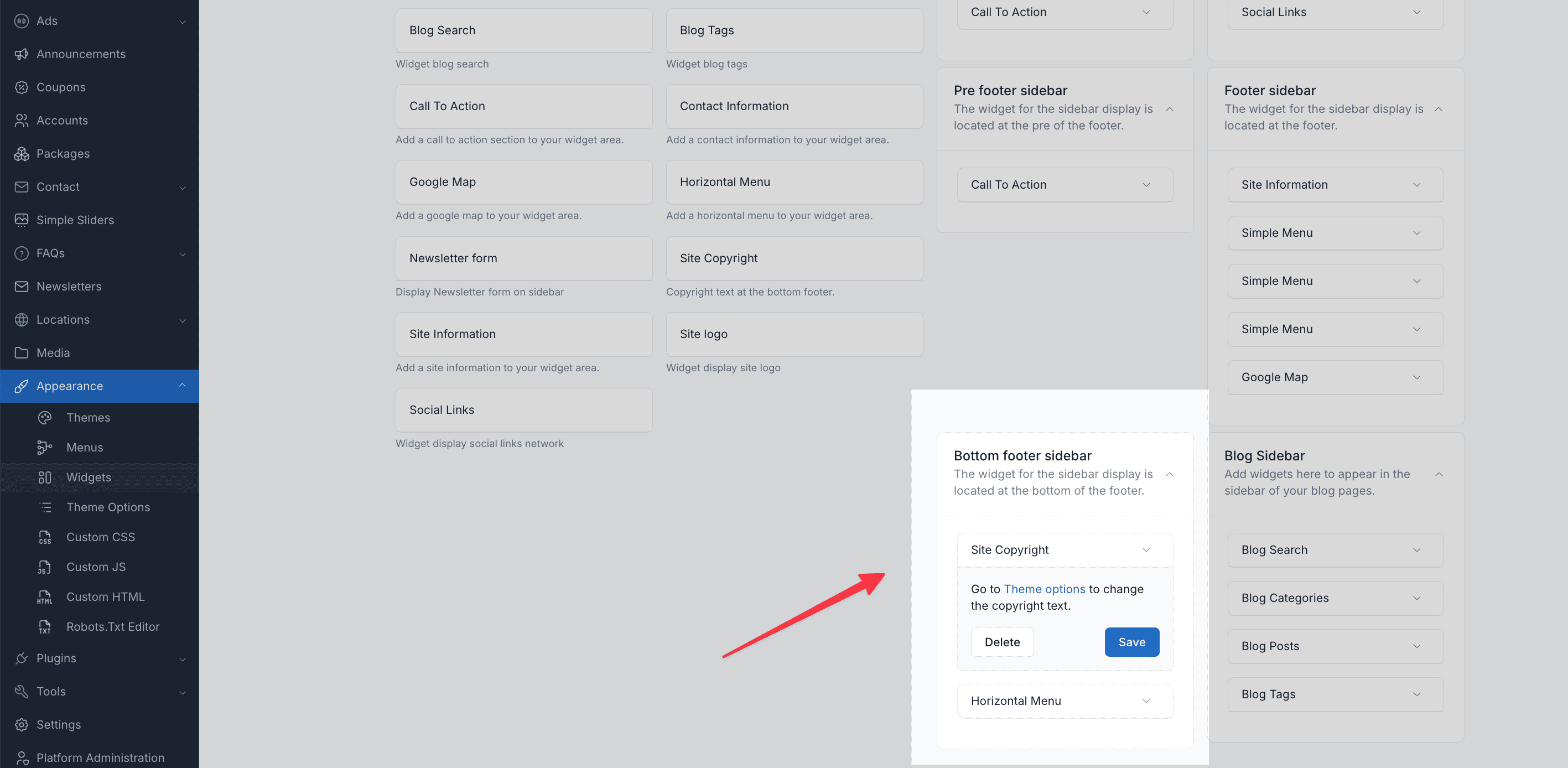 Setup Bottom Footer Sidebar